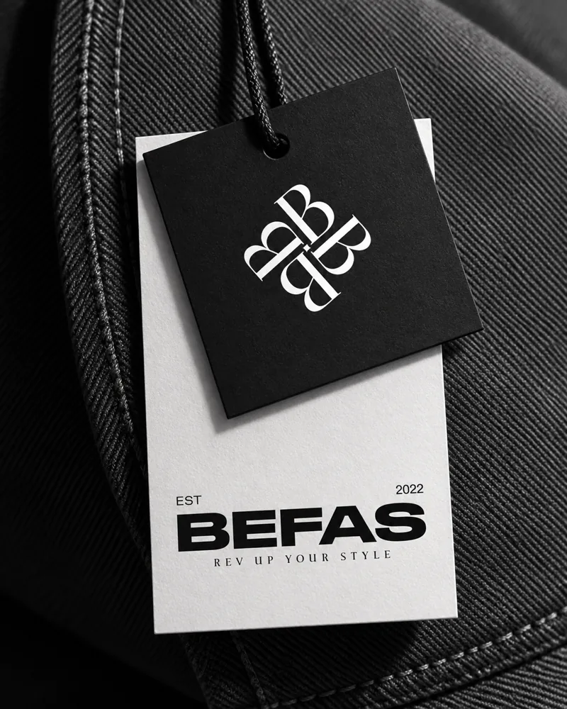 BEFAS identity on woven labels and apparel tags
