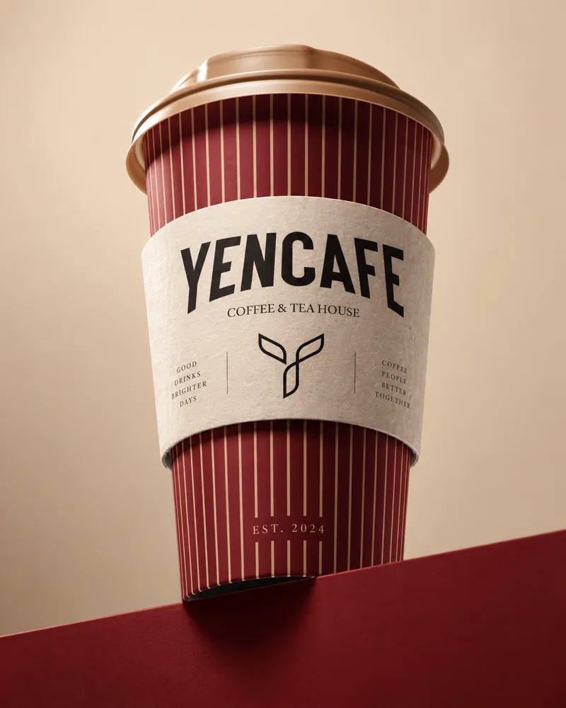 YENCAFE takeaway cup in burgundy and cream