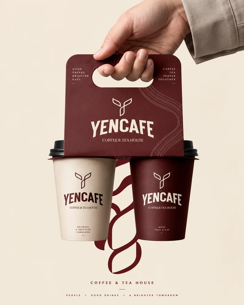 Branded cup carrier and takeaway cups